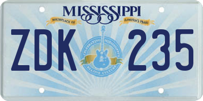 MS license plate ZDK235