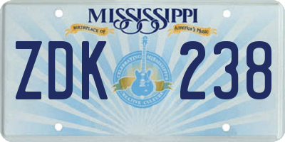 MS license plate ZDK238