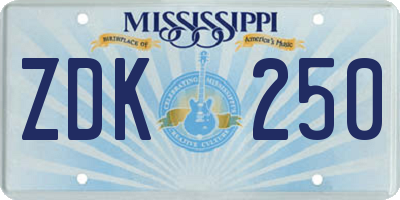 MS license plate ZDK250
