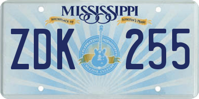 MS license plate ZDK255