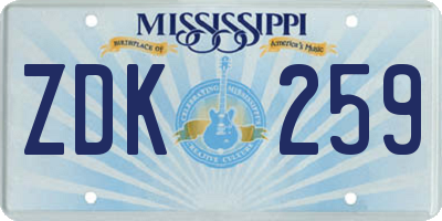 MS license plate ZDK259