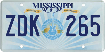 MS license plate ZDK265