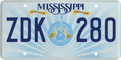 MS license plate ZDK280