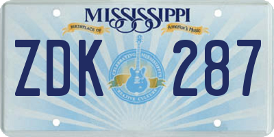 MS license plate ZDK287