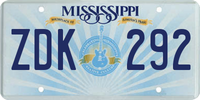 MS license plate ZDK292