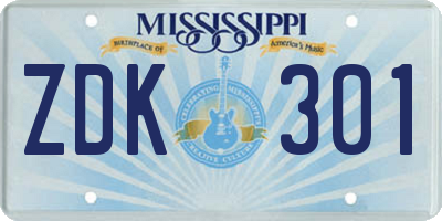 MS license plate ZDK301