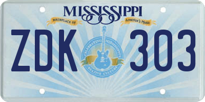 MS license plate ZDK303