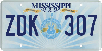 MS license plate ZDK307