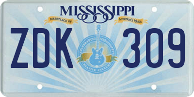 MS license plate ZDK309