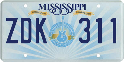 MS license plate ZDK311
