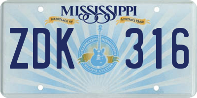 MS license plate ZDK316