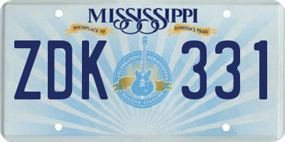 MS license plate ZDK331