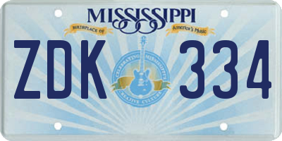 MS license plate ZDK334