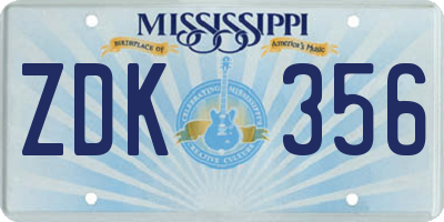 MS license plate ZDK356