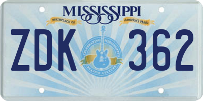 MS license plate ZDK362