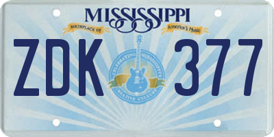 MS license plate ZDK377