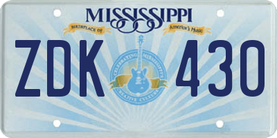 MS license plate ZDK430