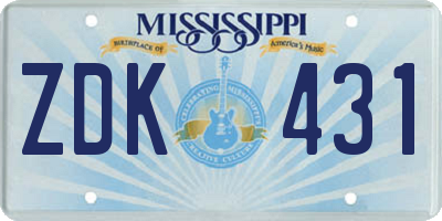 MS license plate ZDK431