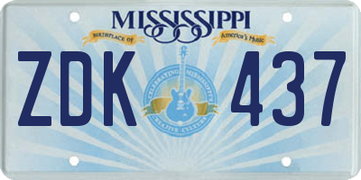 MS license plate ZDK437