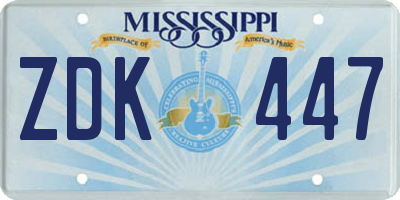 MS license plate ZDK447