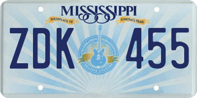 MS license plate ZDK455