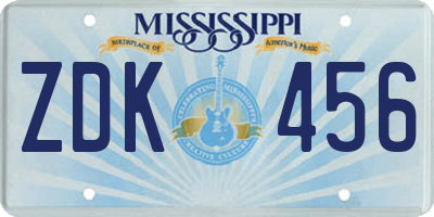 MS license plate ZDK456