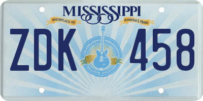 MS license plate ZDK458