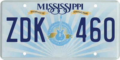 MS license plate ZDK460