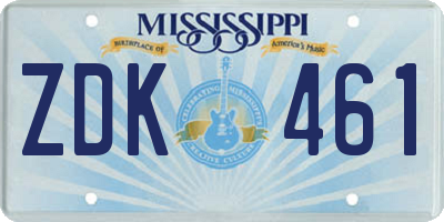 MS license plate ZDK461