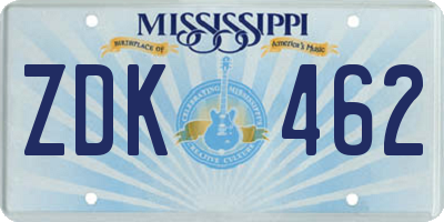 MS license plate ZDK462