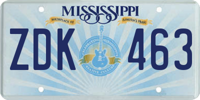 MS license plate ZDK463