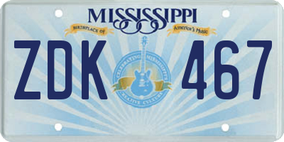 MS license plate ZDK467