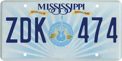 MS license plate ZDK474