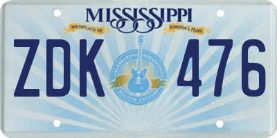 MS license plate ZDK476