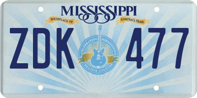 MS license plate ZDK477