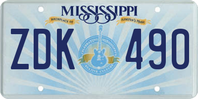 MS license plate ZDK490
