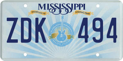 MS license plate ZDK494