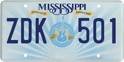 MS license plate ZDK501