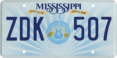 MS license plate ZDK507