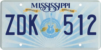 MS license plate ZDK512