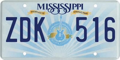 MS license plate ZDK516