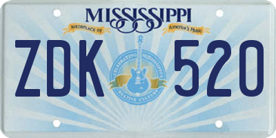 MS license plate ZDK520