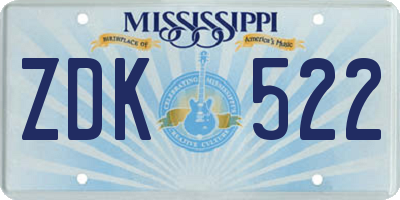 MS license plate ZDK522