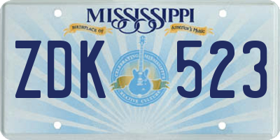 MS license plate ZDK523