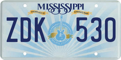 MS license plate ZDK530