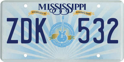 MS license plate ZDK532
