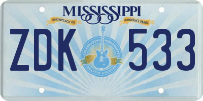 MS license plate ZDK533
