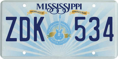 MS license plate ZDK534
