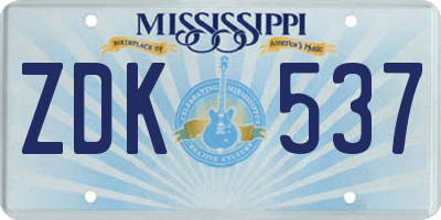 MS license plate ZDK537