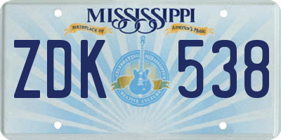 MS license plate ZDK538